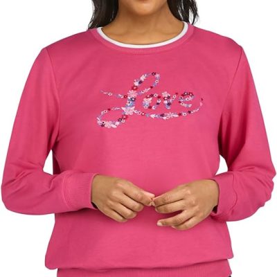 Alfred Dunner Women's Love Embroidered Crew Neck Pullover Sweatshirt