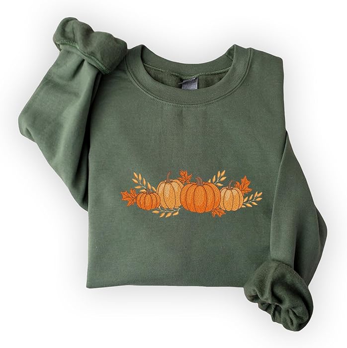Autumn Pumpkins Embroidered T-shirt Gift For Woman Man Funny Pumpkin Shirt For Thanksgiving Halloween Fall Sweater Embroidered