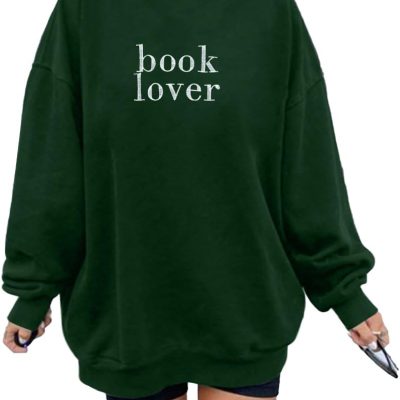Book Lover Embroidered Sweatshirt Women Funny Reading Book Long Sleeve Shirt Casual Teacher Pullover Tops