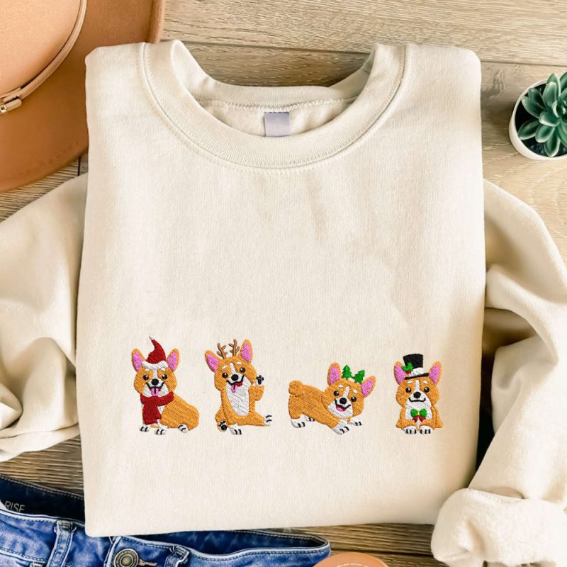 Cute Dogs Embroidered Sweatshirt