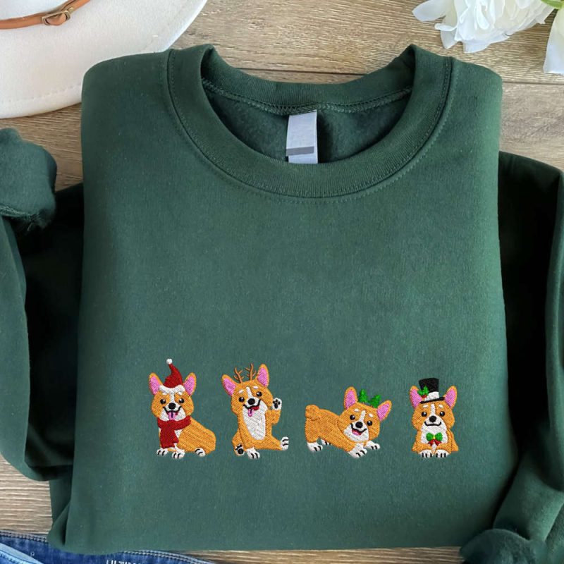 Christmas Corgi Embroidered Sweatshirt