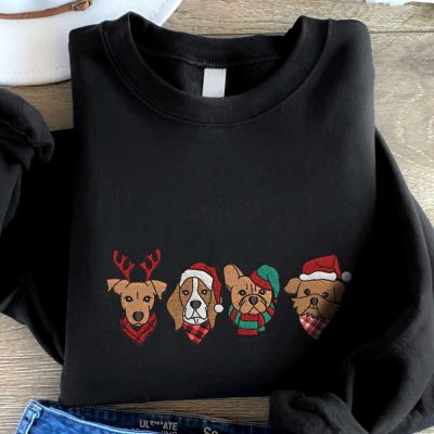 Christmas Dog Face Embroidered Sweatshirt