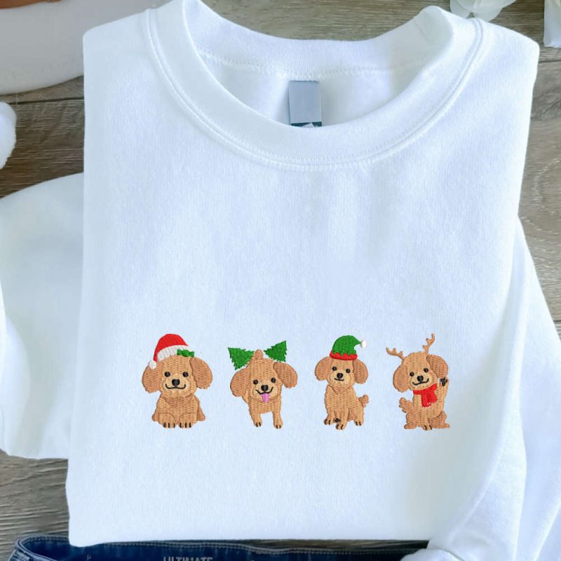 Christmas Dogs Embroidered Sweatshirt