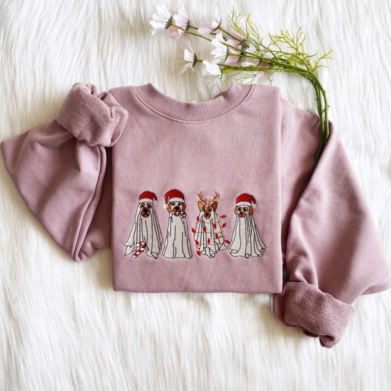 Christmas Ghost Dog Embroidered Sweatshirt