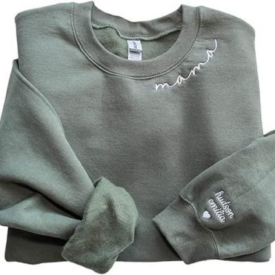 Custom Dog Mom Mama Embroidered Sweatshirt With Names On The Sleeve