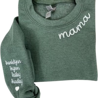 Custom Mama Embroidered Sweatshirt With Kids Names Sleeve-New Mom Gift Personalized