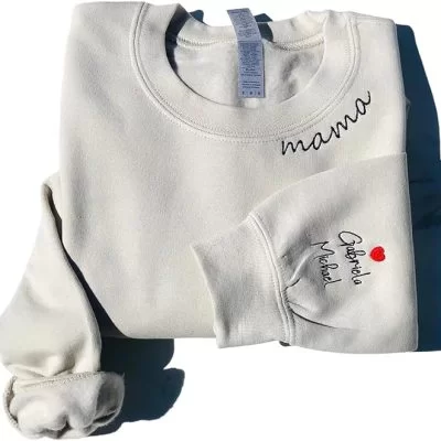 Custom Mama Embroidered Sweatshirt With Kids Names Sleeve-New Mom Gift Personalized