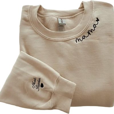 Custom Mama Mom Mommy Grandma Embroidered Sweatshirt With Kids Names Sleeve-New Mom Gift Personalized