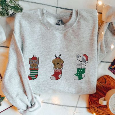 Dog Christmas Sweatshirt Embroidered Cozy Christmas Sweatshirt For Dog Lover