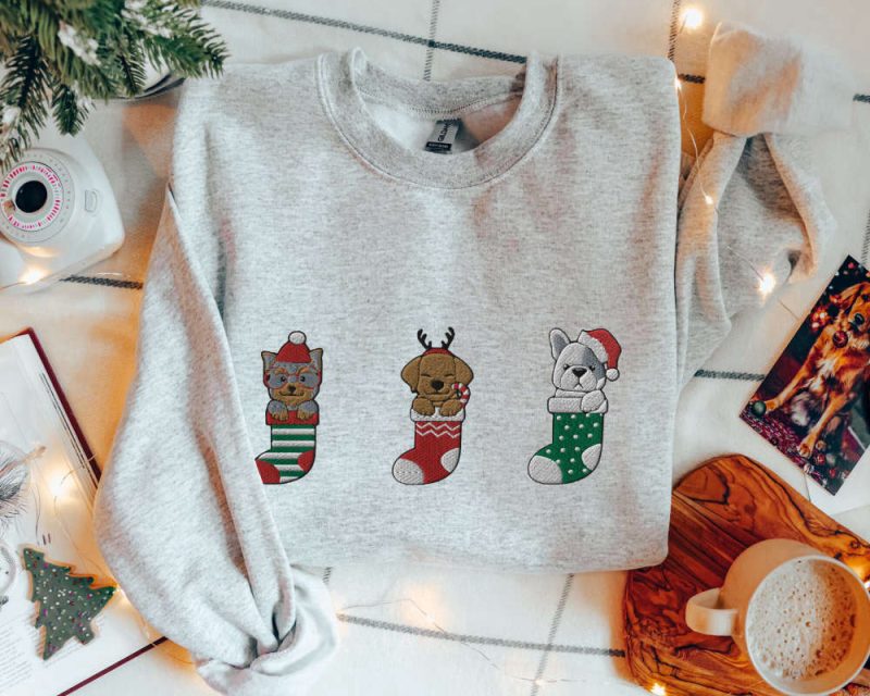 Dog Christmas Sweatshirt Embroidered Cozy Christmas Sweatshirt For Dog Lover