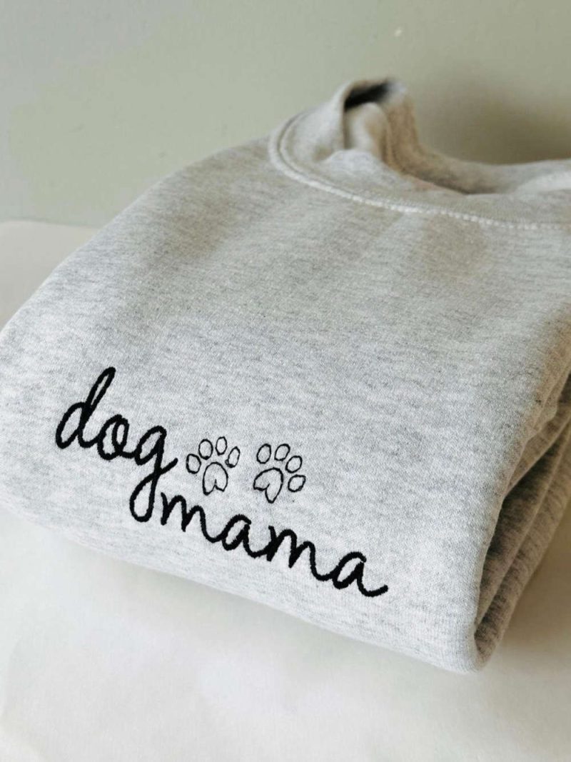 Dog Mama Embroidered Sweatshirt 2D Crewneck Sweatshirt For Men And Women