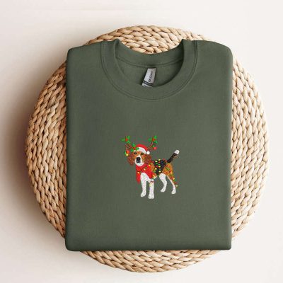 Embroidered Beagle Dog Christmas Sweatshirt Xmas Dog Sweatshirt For Family