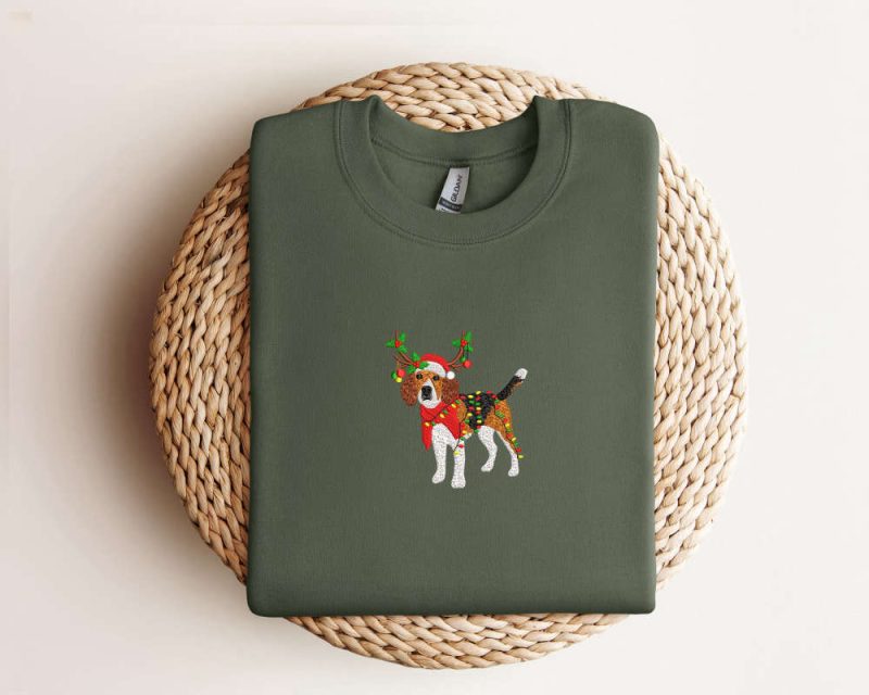 Embroidered Beagle Dog Christmas Sweatshirt Xmas Dog Sweatshirt For Family