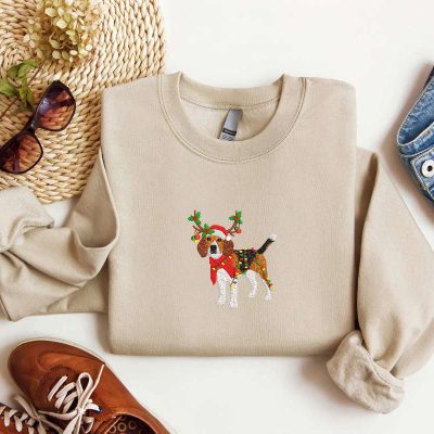 Embroidered Beagle Dog Reindeer Christmas Sweatshirt