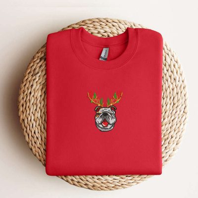 Embroidered Bulldog Christmas Sweatshirt Christmas Dog Sweatshirt For Dog Lover