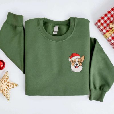 Embroidered Christmas Corgi Dog Sweatshirt