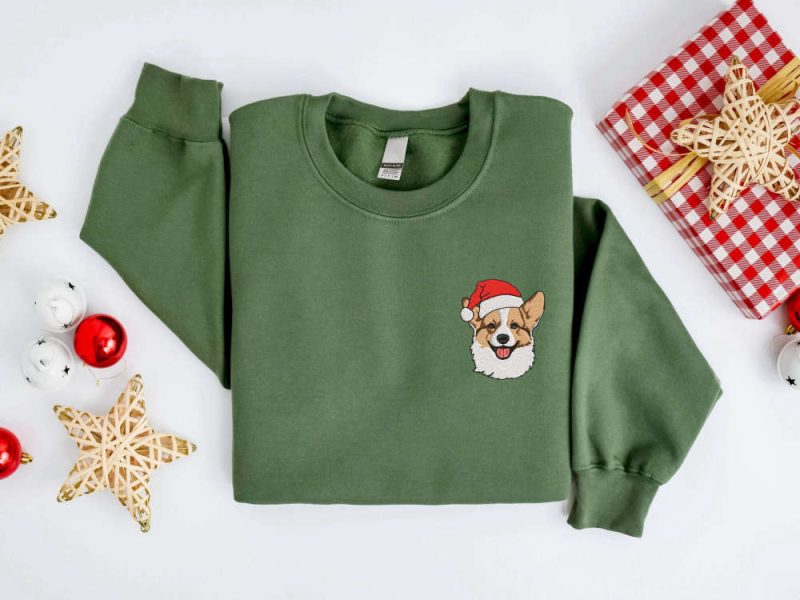 Embroidered Christmas Corgi Dog Sweatshirt