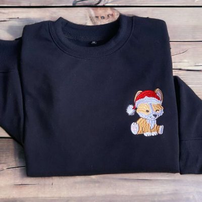 Embroidered Christmas Dog Crewneck Embroidered Corgi Santa Dog Christmas Sweatshirt For Family