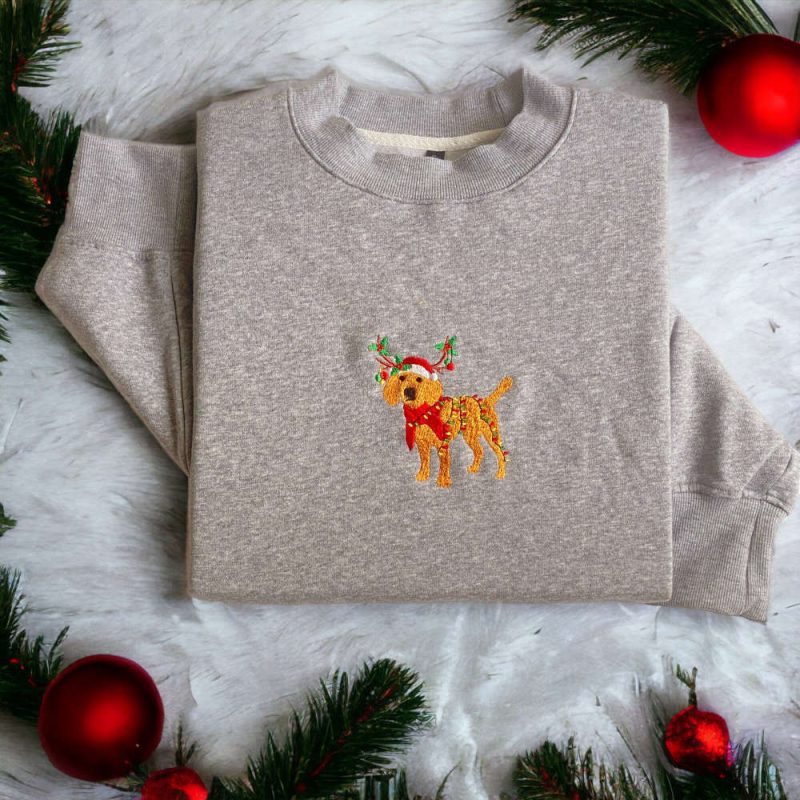 Embroidered Christmas Dog Sweatshirt