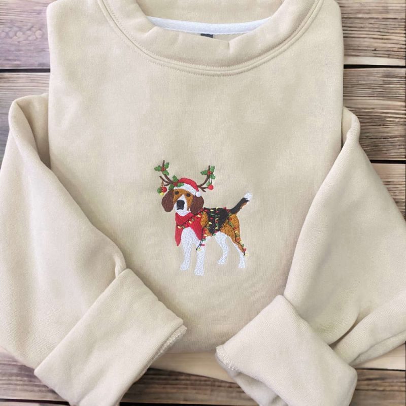 Embroidered Christmas Dog Sweatshirt