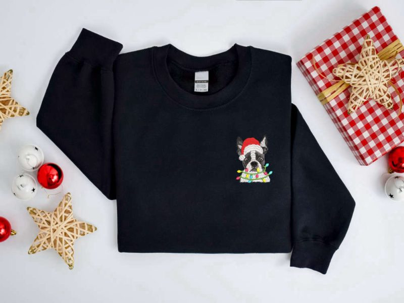 Embroidered Christmas Dog Sweatshirt