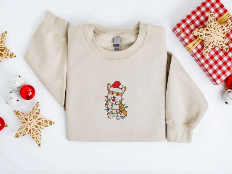 Embroidered Christmas Dog Sweatshirt