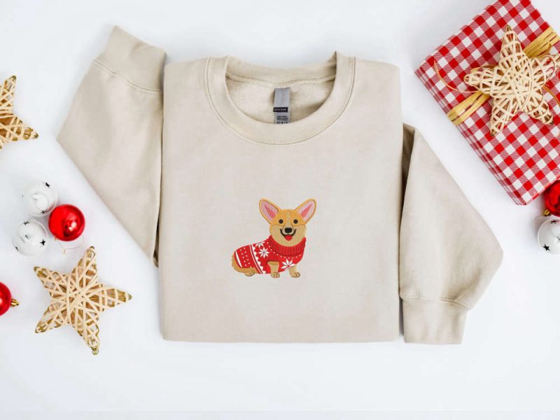 Embroidered Christmas Dog Sweatshirt