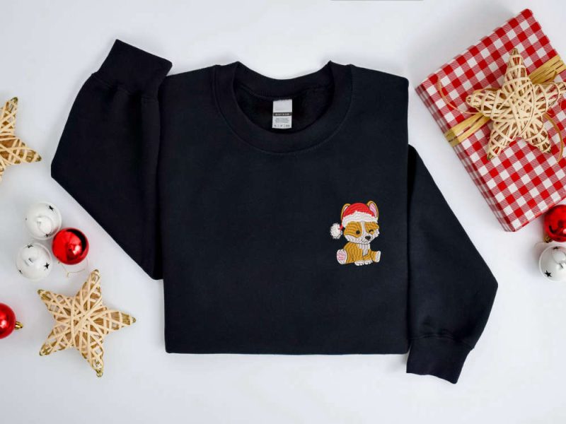 Embroidered Christmas Dog Sweatshirt