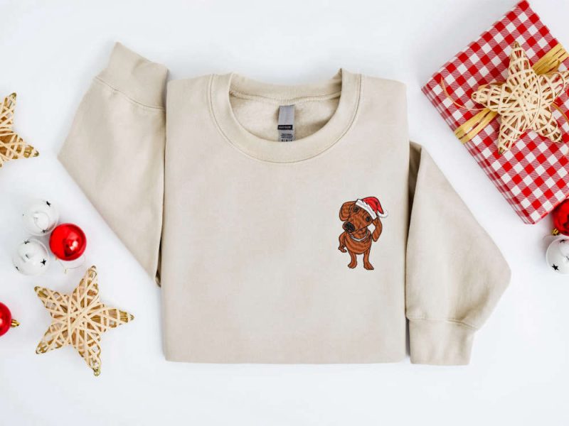 Embroidered Christmas Dog Sweatshirt