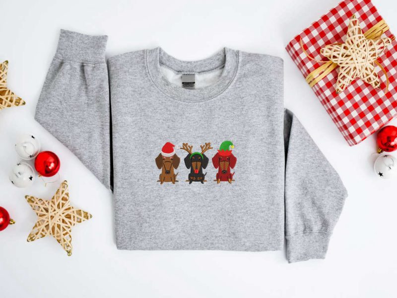 Embroidered Christmas Dog Sweatshirt