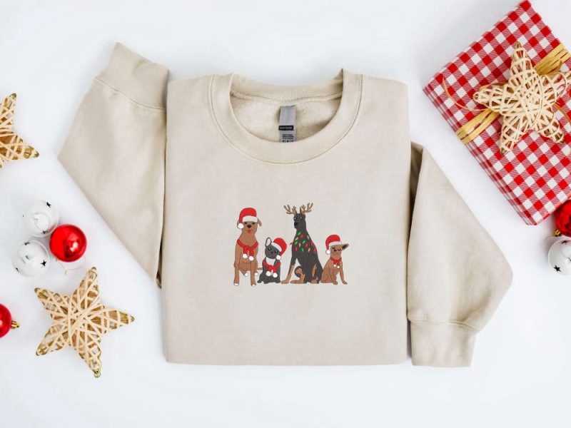 Embroidered Christmas Dog Sweatshirt