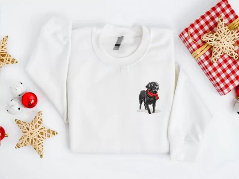 Embroidered Christmas Dog Sweatshirt Embroidered Black Labrador Christmas Sweater For Christmas