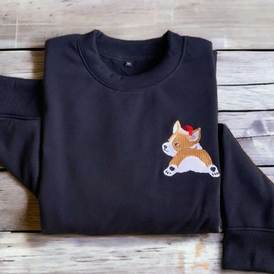 Embroidered Christmas Dog Sweatshirt Embroidered Corgi Dog Christmas Sweater For Family