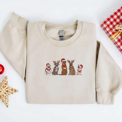 Embroidered Dog Christmas Sweater For Family