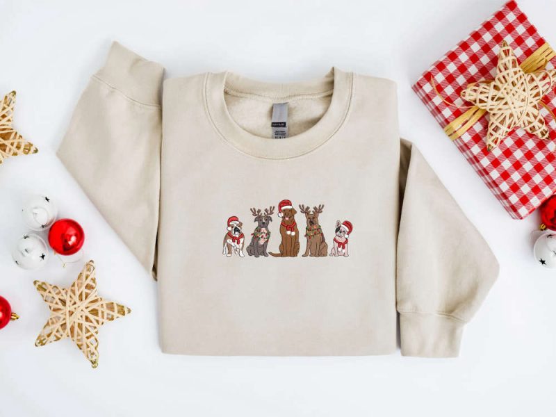 Embroidered Dog Christmas Sweater For Family