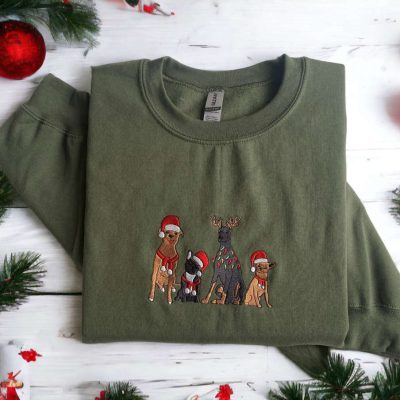 Embroidered Christmas Dog Sweatshirt