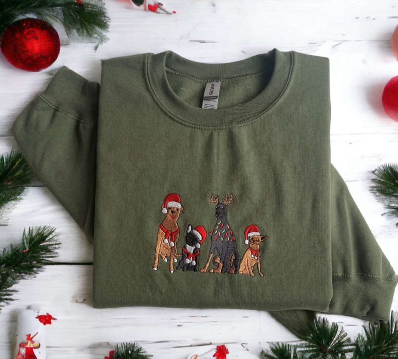 Embroidered Christmas Dog Sweatshirt