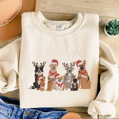 Embroidered Christmas Dog Sweatshirt