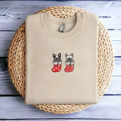 Embroidered Christmas Dog Sweatshirt