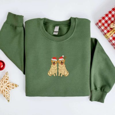 Golden Retriever Santa Sweatshirt For Family