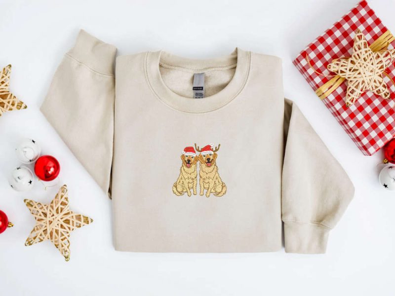 Embroidered Christmas Dog Sweatshirt