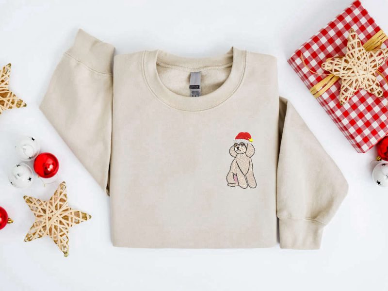 Embroidered Christmas Dog Sweatshirt