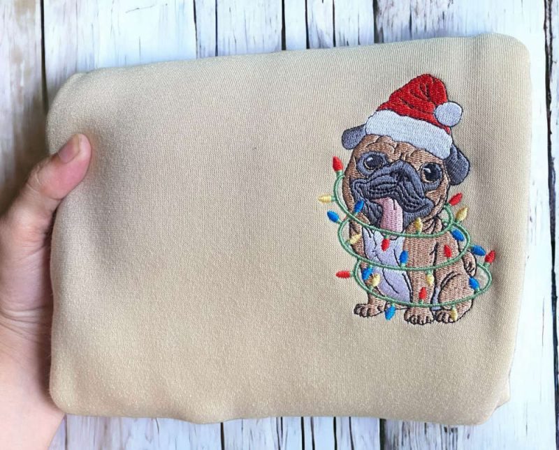 Embroidered Christmas Dog Sweatshirt