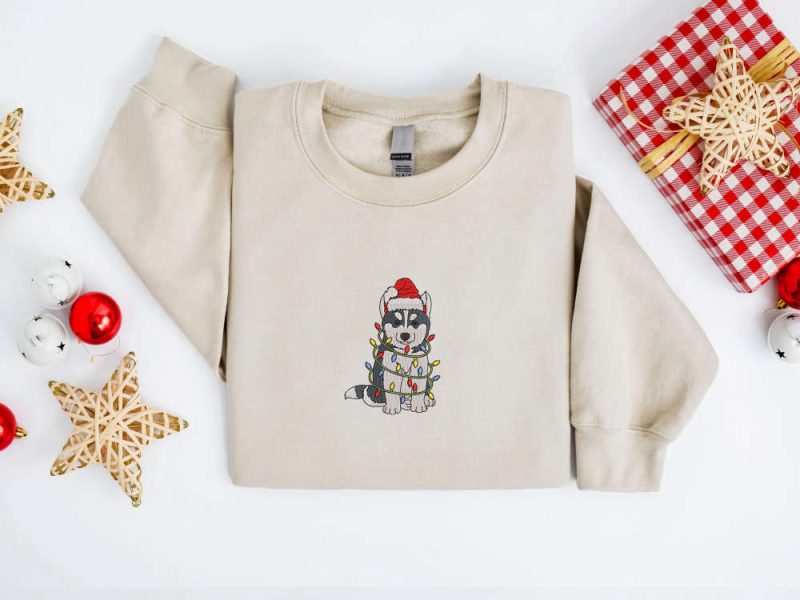 Embroidered Christmas Dog Sweatshirt