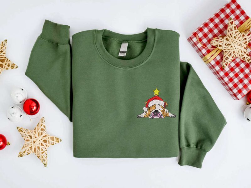 Embroidered Christmas English Bulldog Sweatshirt