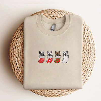 Embroidered Christmas French Bulldog Sweatshirt Christmas Dog Sweatshirt For Dog Lover