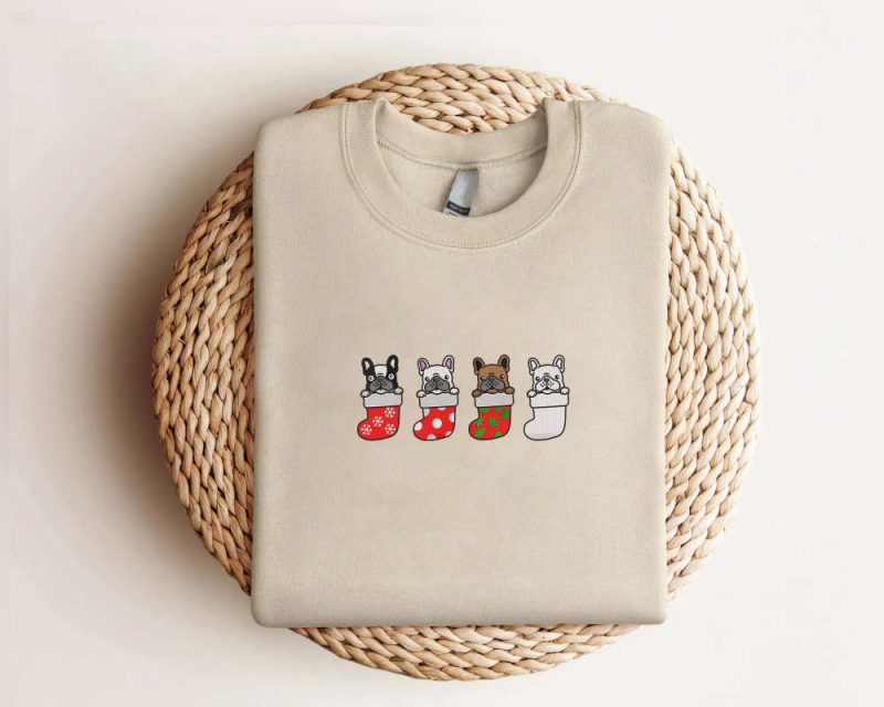 Embroidered Christmas French Bulldog Sweatshirt Christmas Dog Sweatshirt For Dog Lover