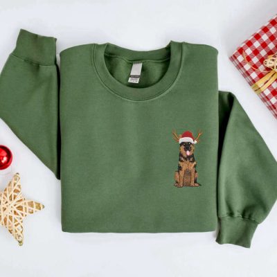 Embroidered Christmas German Shepherd Dog Sweatshirt Gift For Dog Lover