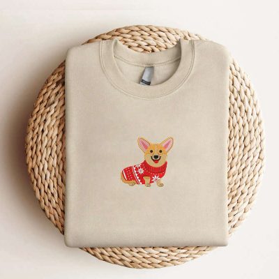 Embroidered Corgi Christmas Sweatshirt