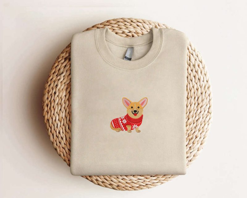 Embroidered Corgi Christmas Sweatshirt